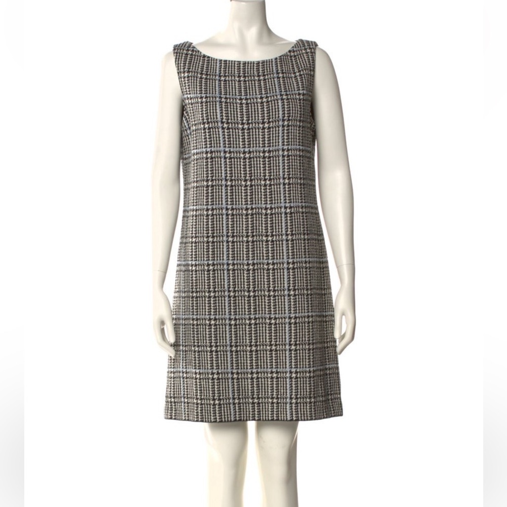 St John Prince Of Wales Black White Houndstooth Wool Shift Dress US 8 $995